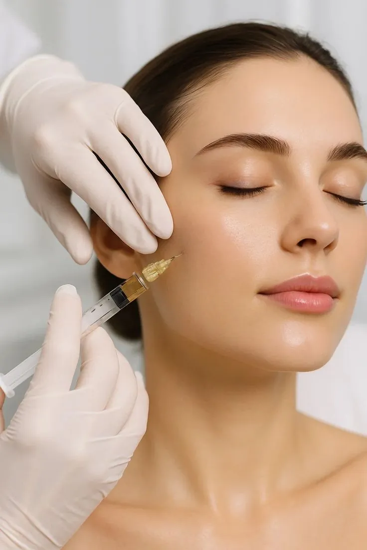 Mesotherapy micro-injection on a woman's cheek