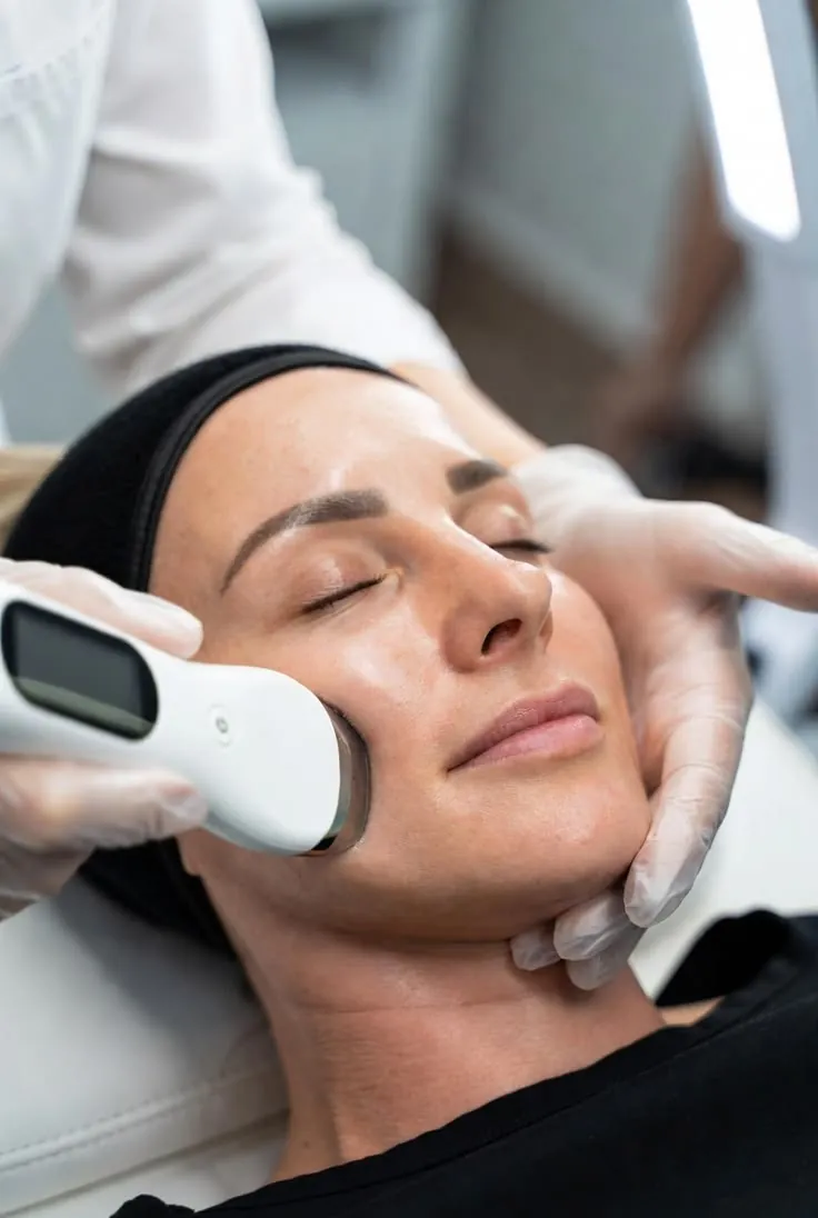 Woman receiving a non-surgical face contouring treatment