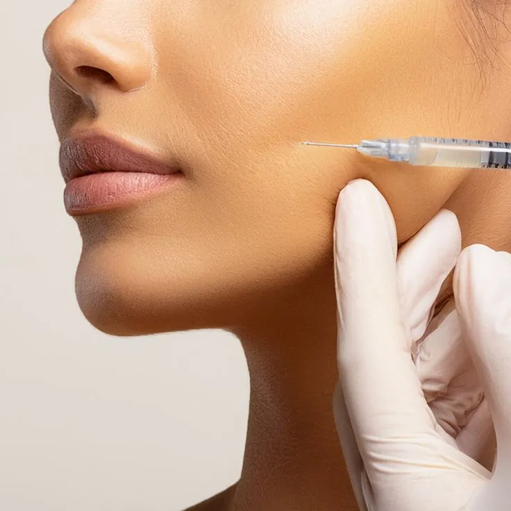 Profhilo injection along a woman's cheek