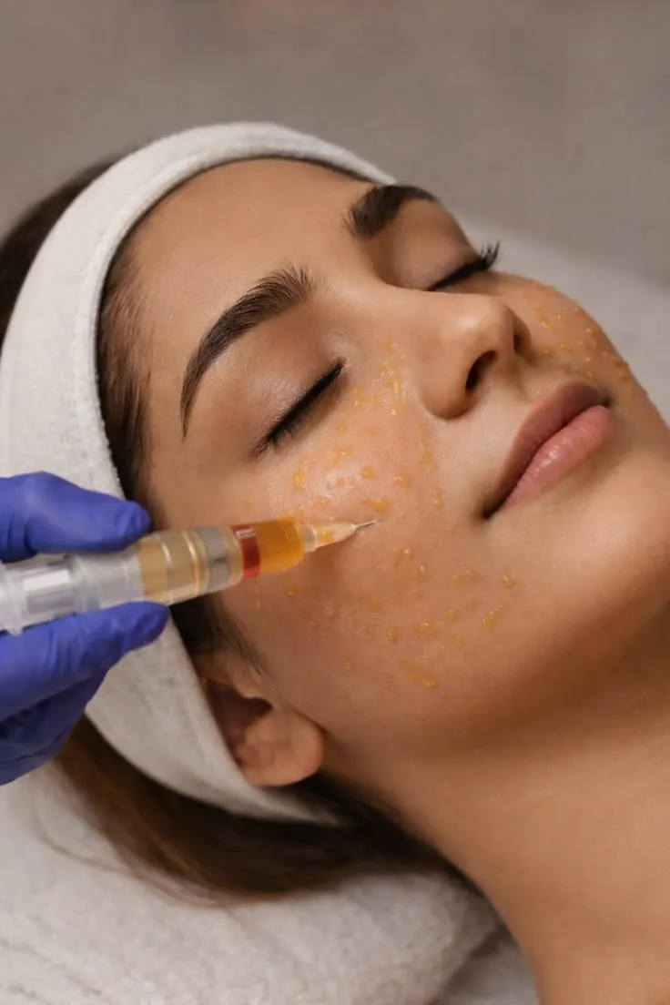 Skin rejuvenation treatment on a woman's cheek
